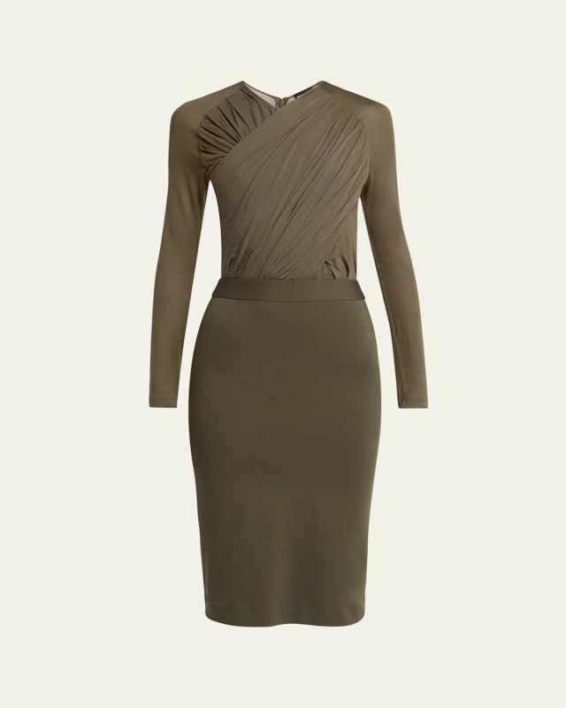 Ruched Jersey Long-Sleeve Midi Dress